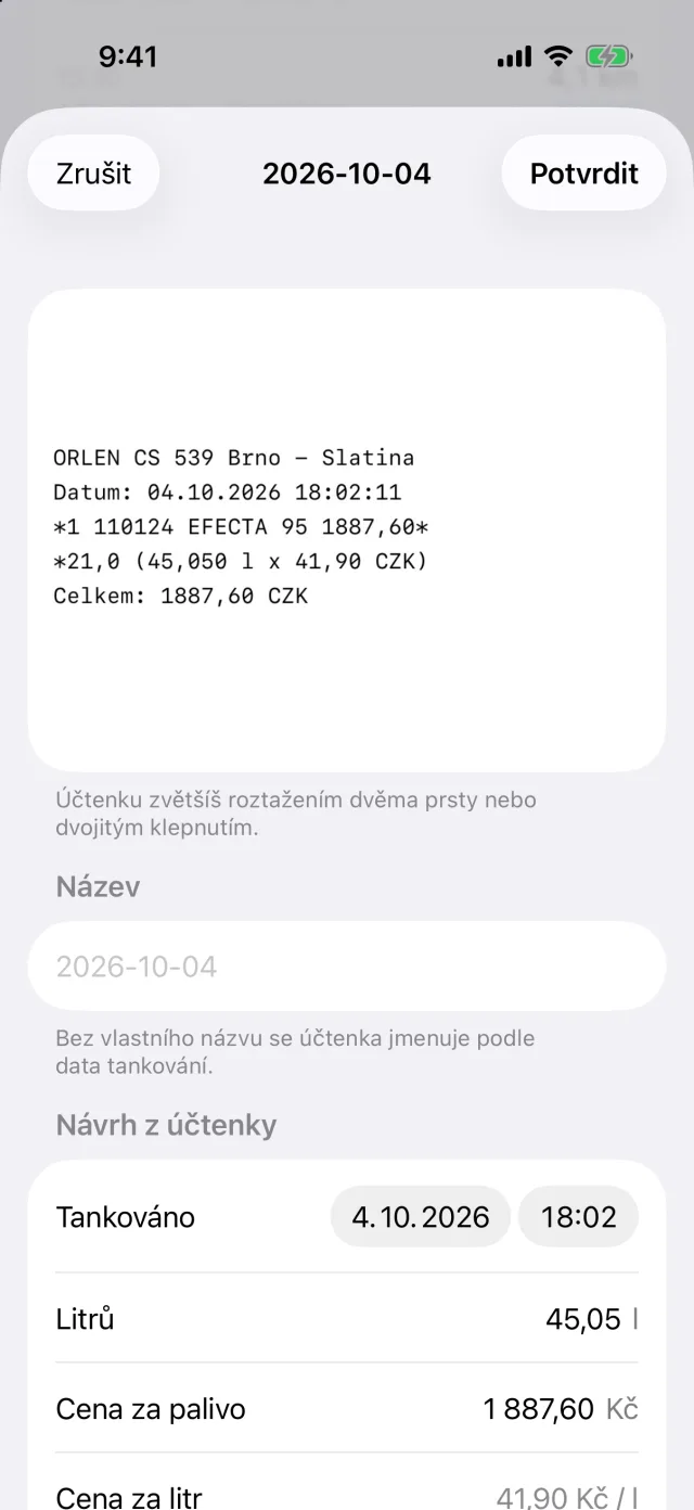 Účtenky naskenuješ, litry přečte telefon — Puťovka
