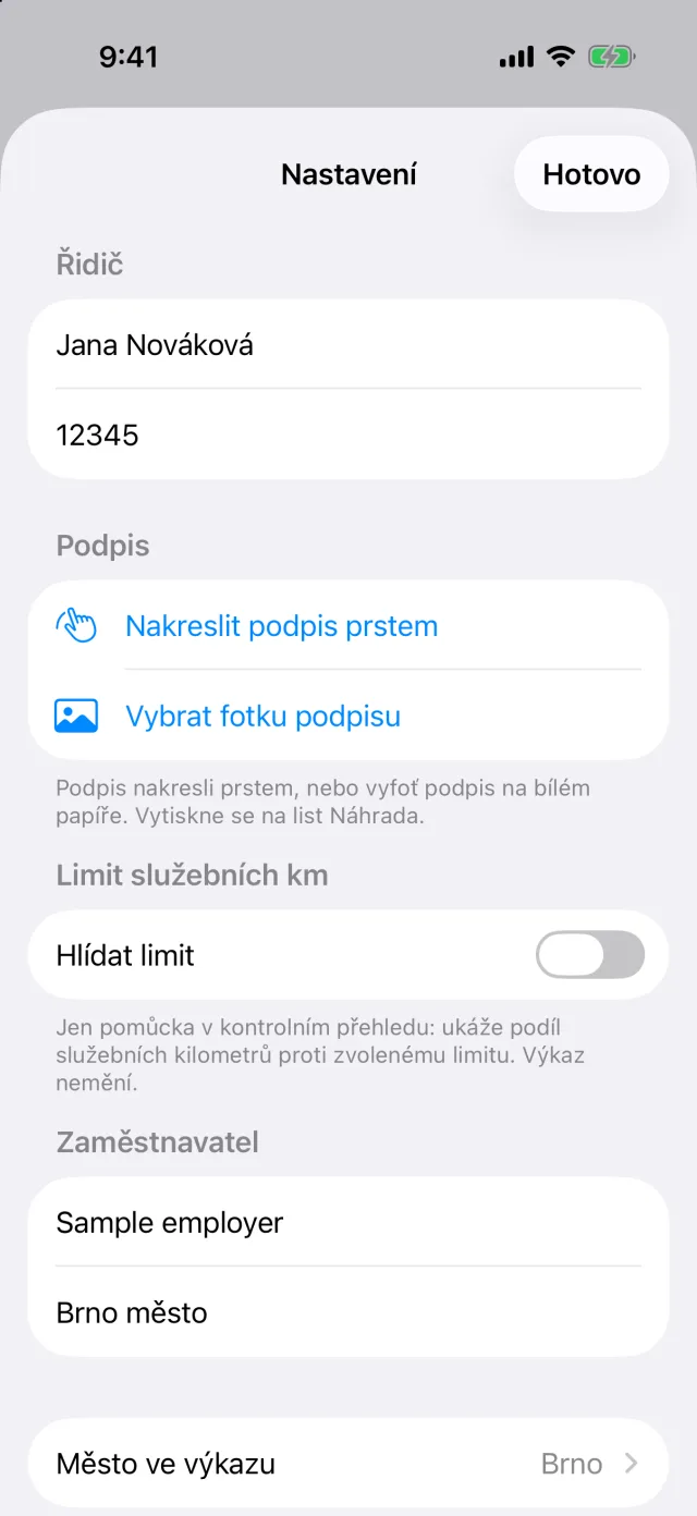 Výkaz s podpisem, připravený k odeslání — Puťovka